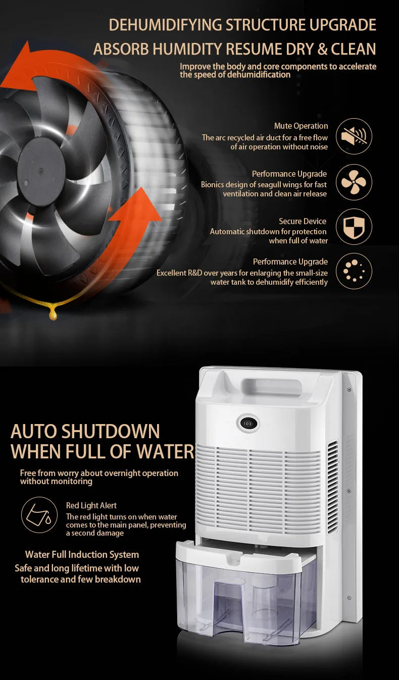 Dehumidifier and Air Purifier 2 in 1 Moisture Absorber Household Mute Bedroom Basement Remote Control Timing External Water Pipe