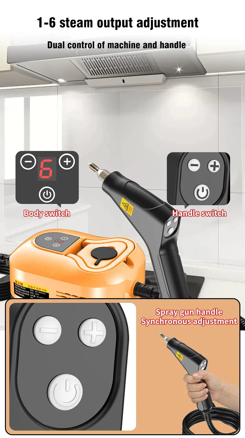 2500W Steam Cleaner High Pressure Temperature Steam Mop Sterilization Handhled Household Air Conditioner Kitchen Hood Car Washer