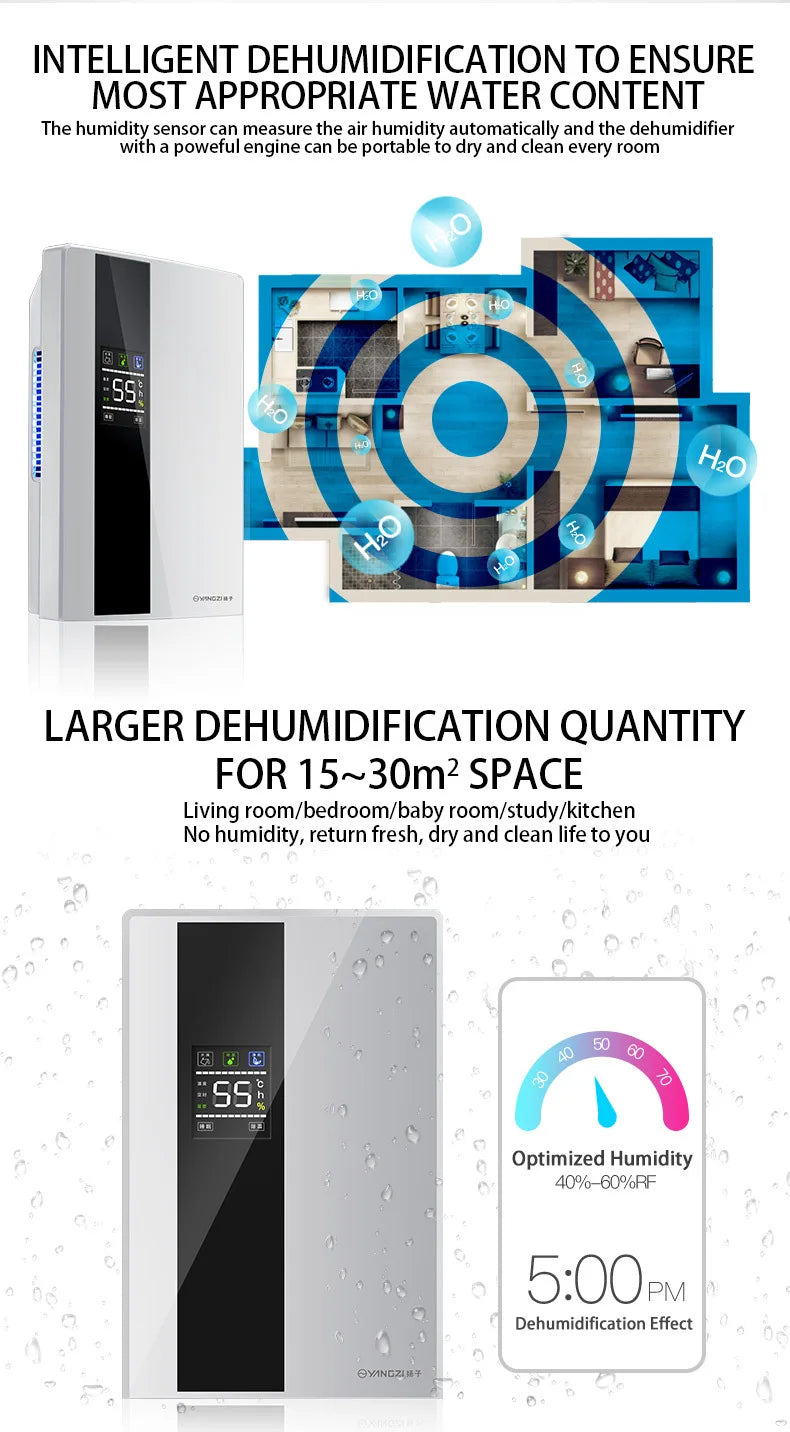 Dehumidifier and Air Purifier 2 in 1 Moisture Absorber Household Mute Bedroom Basement Remote Control Timing External Water Pipe