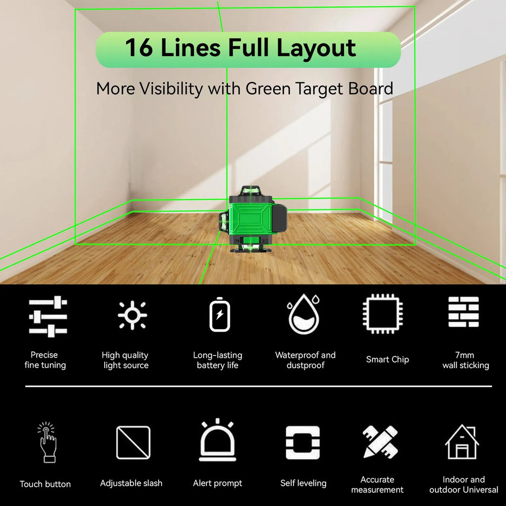 8/12/16 Lines Laser Level 3° Selfleveling Function Leveling Tool Omnidirectional Ground Wall Sticker Line with 1.2M Tripod Stand