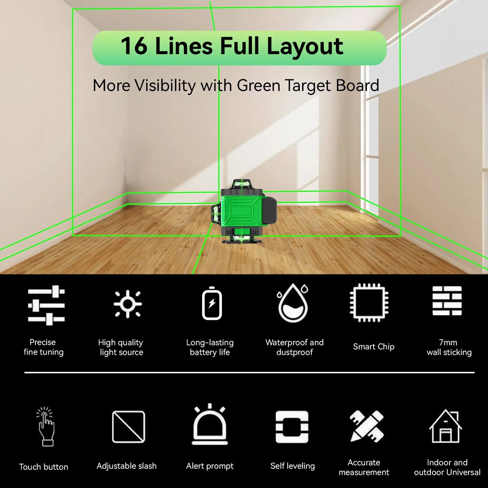 8/12/16 Lines Laser Level 3° Selfleveling Function Leveling Tool Omnidirectional Ground Wall Sticker Line with 1.2M Tripod Stand