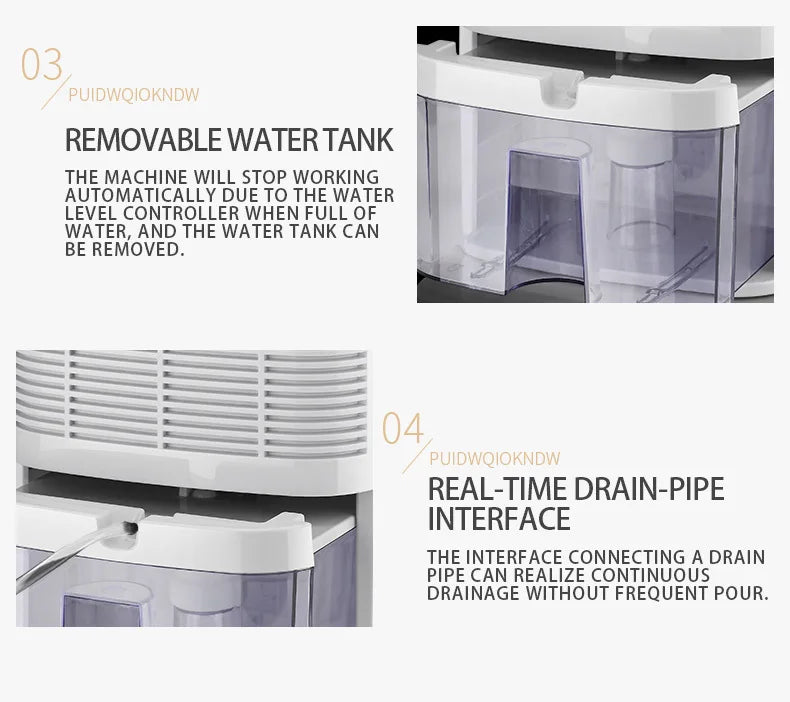 Dehumidifier and Air Purifier 2 in 1 Moisture Absorber Household Mute Bedroom Basement Remote Control Timing External Water Pipe