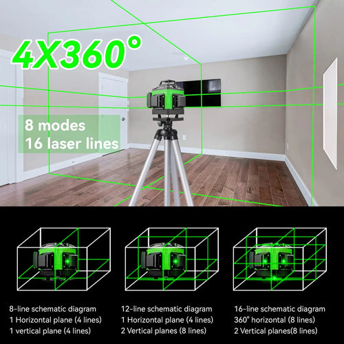 8/12/16 Lines Laser Level 3° Selfleveling Function Leveling Tool Omnidirectional Ground Wall Sticker Line with 1.2M Tripod Stand