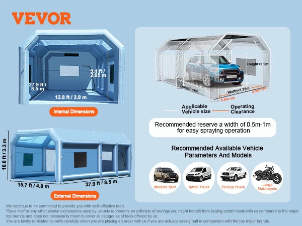 SucceBuy Inflatable Paint Booth Inflatable Spray Booth with Powerful Blowers and Air Filter System Portable Car Paint Booth