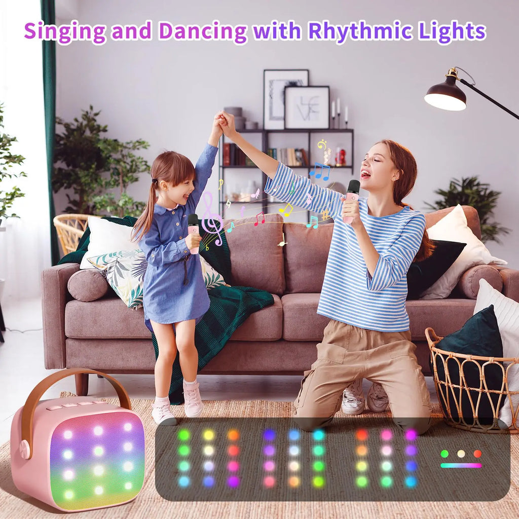 Haomuren Mini Karaoke Machine Portable Bluetooth 5.3 PA Speaker with 2 Wireless Microphones for Home Family Singing Gift K12