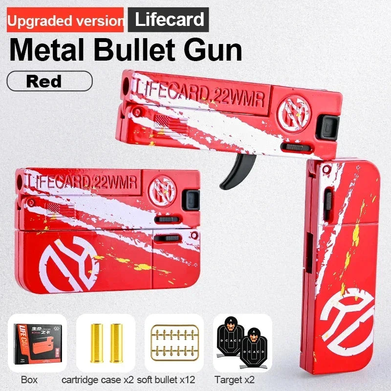 New Upgraded Lifecard Metal Folding Gun Toy for Kids Adult, Pistol Toys Gun With Soft Bullets Alloy Shooting Model For Adults