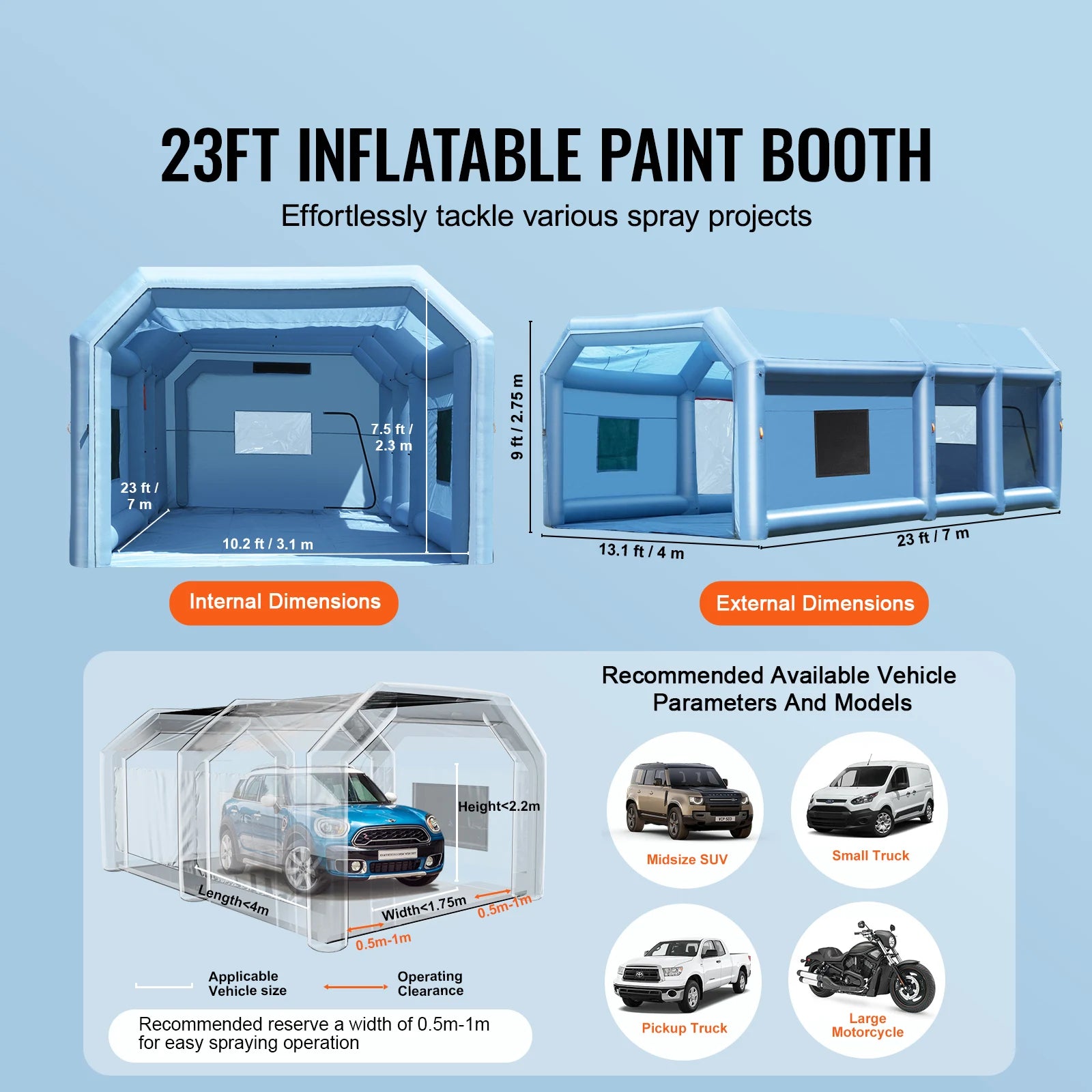 SucceBuy Inflatable Paint Booth Inflatable Spray Booth with Powerful Blowers and Air Filter System Portable Car Paint Booth