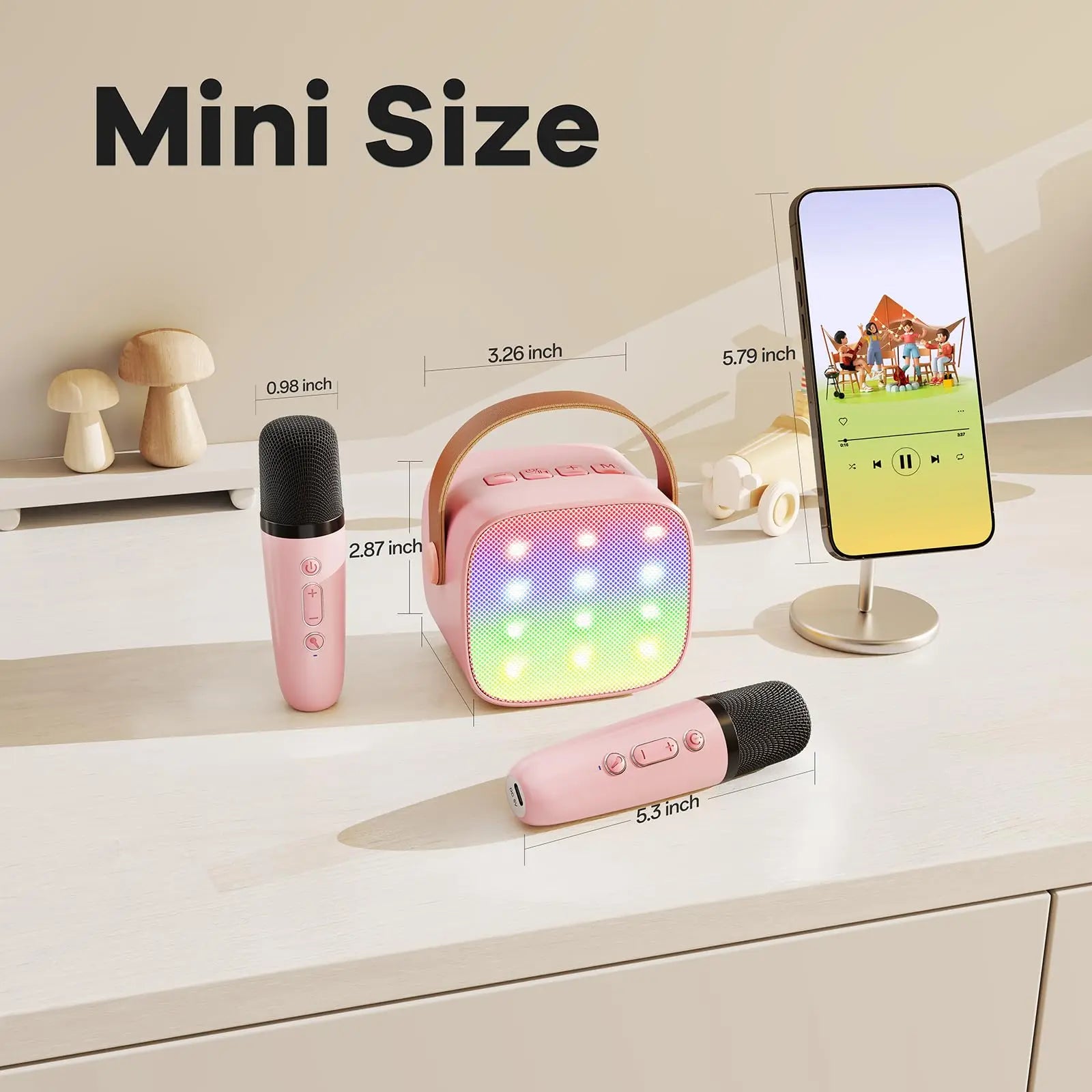 Haomuren Mini Karaoke Machine Portable Bluetooth 5.3 PA Speaker with 2 Wireless Microphones for Home Family Singing Gift K12