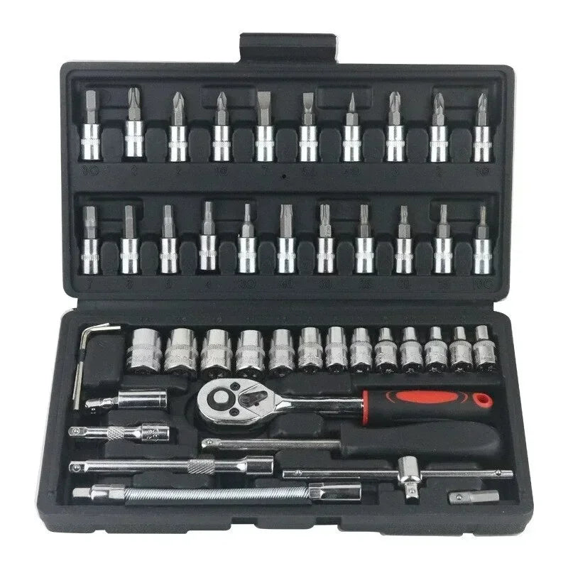 46pcs Socket Set Car Repair Tool Ratchet Wrench  Pawl Spanner Screwdriver Professional Metalworking Kit