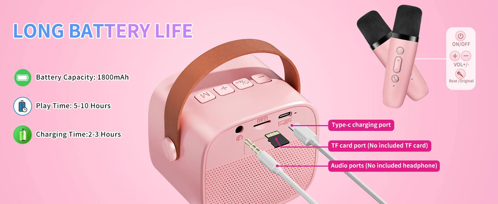 Haomuren Mini Karaoke Machine Portable Bluetooth 5.3 PA Speaker with 2 Wireless Microphones for Home Family Singing Gift K12