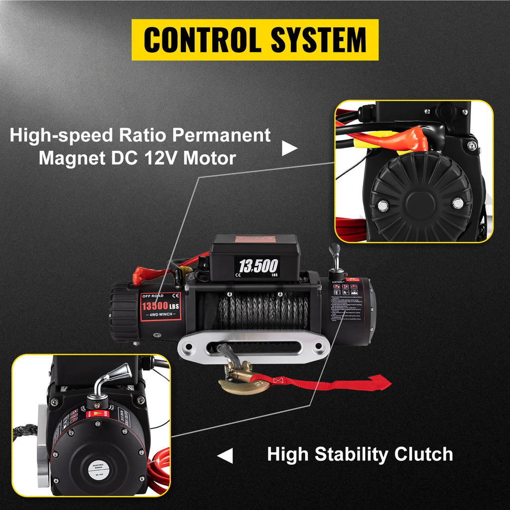 VEVOR Electric Winch 12v 13500lbs 24M Synthetic Rope with Remote Control for 4X4 Car Trailer ATV Truck Off Road Boat