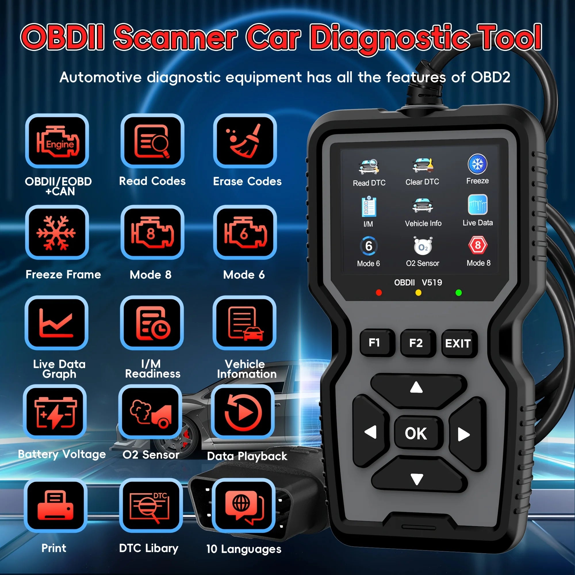 Advanced OBD2 Scanning Diagnostic Tool | Professional Engine Code Reader And Reset | Real-Time Data Diagnostic Reading Tool