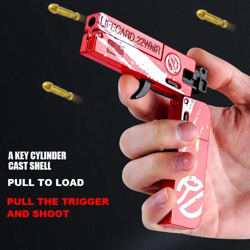 New Upgraded Lifecard Metal Folding Gun Toy for Kids Adult, Pistol Toys Gun With Soft Bullets Alloy Shooting Model For Adults