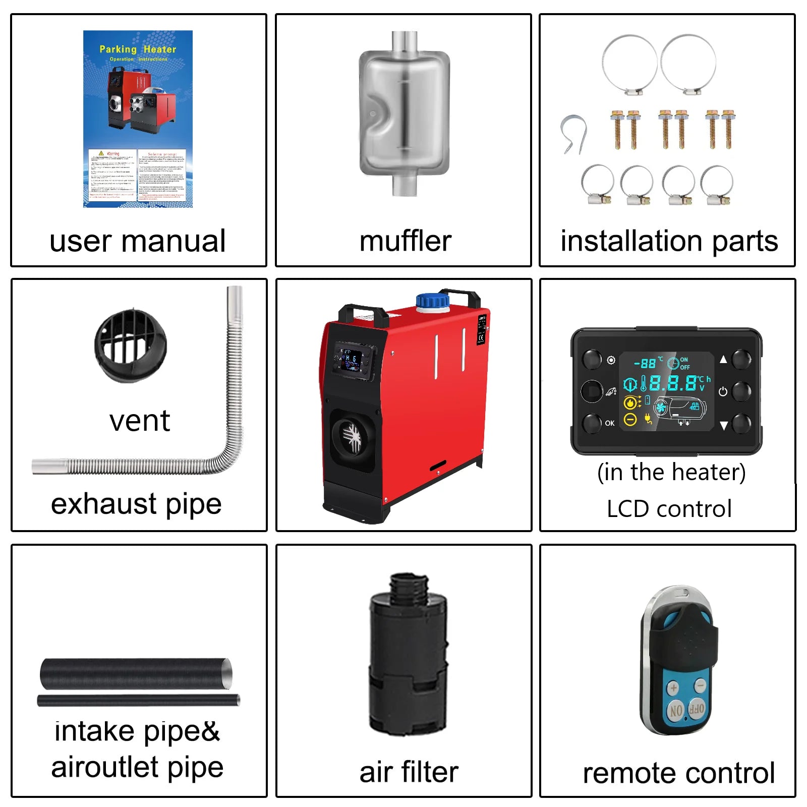 Diesel Parking Heater 12V Diesel Air Heater 8000W Diesel Parking Heater with Muffler for Cars Buses Trucks Engineering Veh
