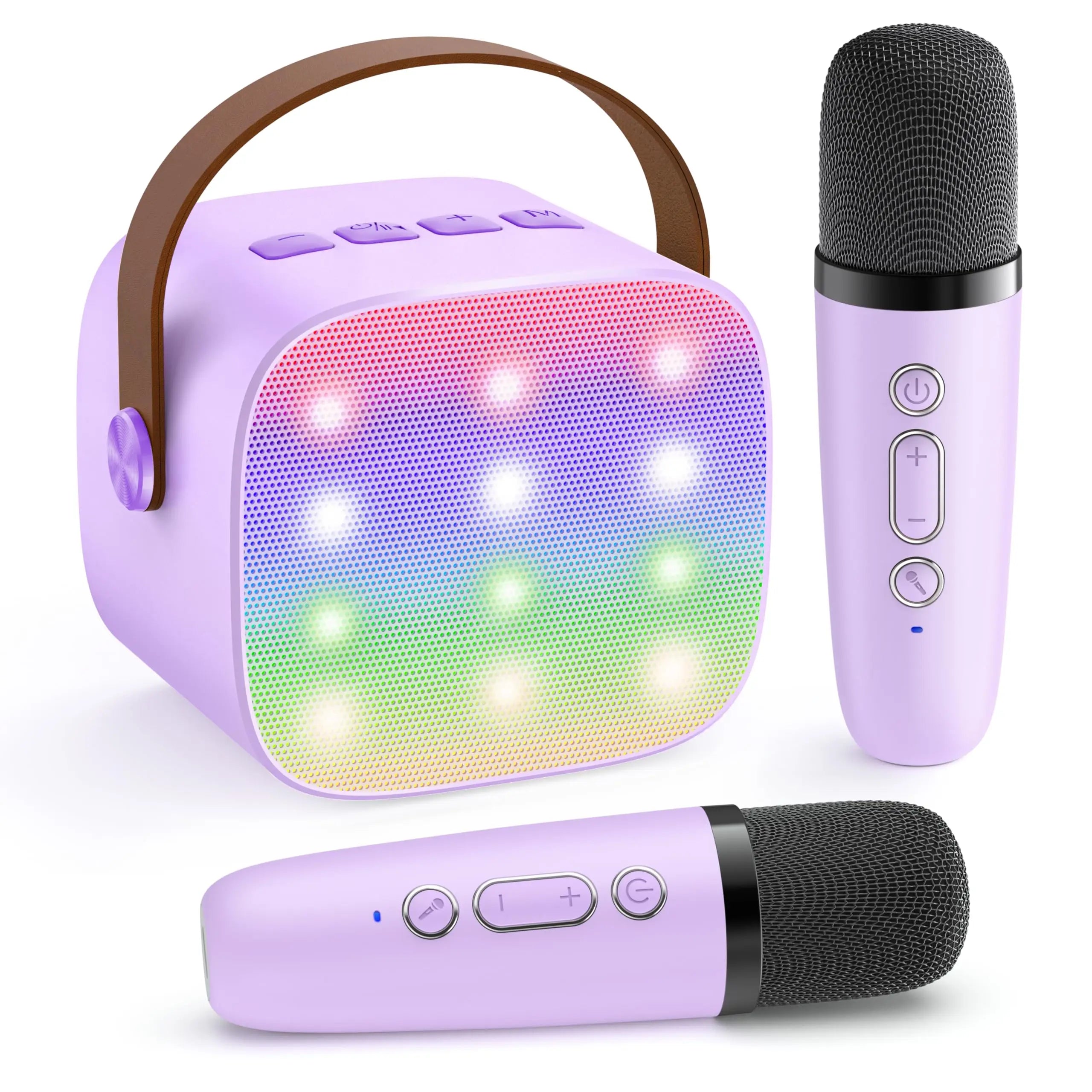 Haomuren Mini Karaoke Machine Portable Bluetooth 5.3 PA Speaker with 2 Wireless Microphones for Home Family Singing Gift K12