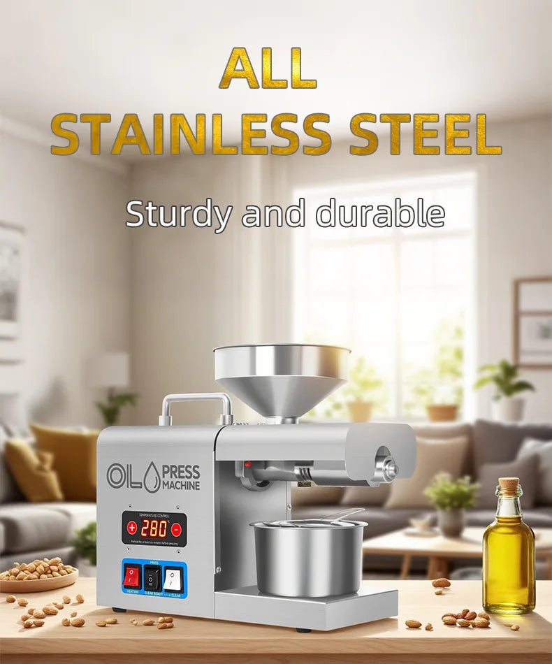 Stainless Steel Oil Press Machine Home Cold/Hot Oil Extractor for Peanut/Sesame/Sunflower Oil Press Machine For Small Business