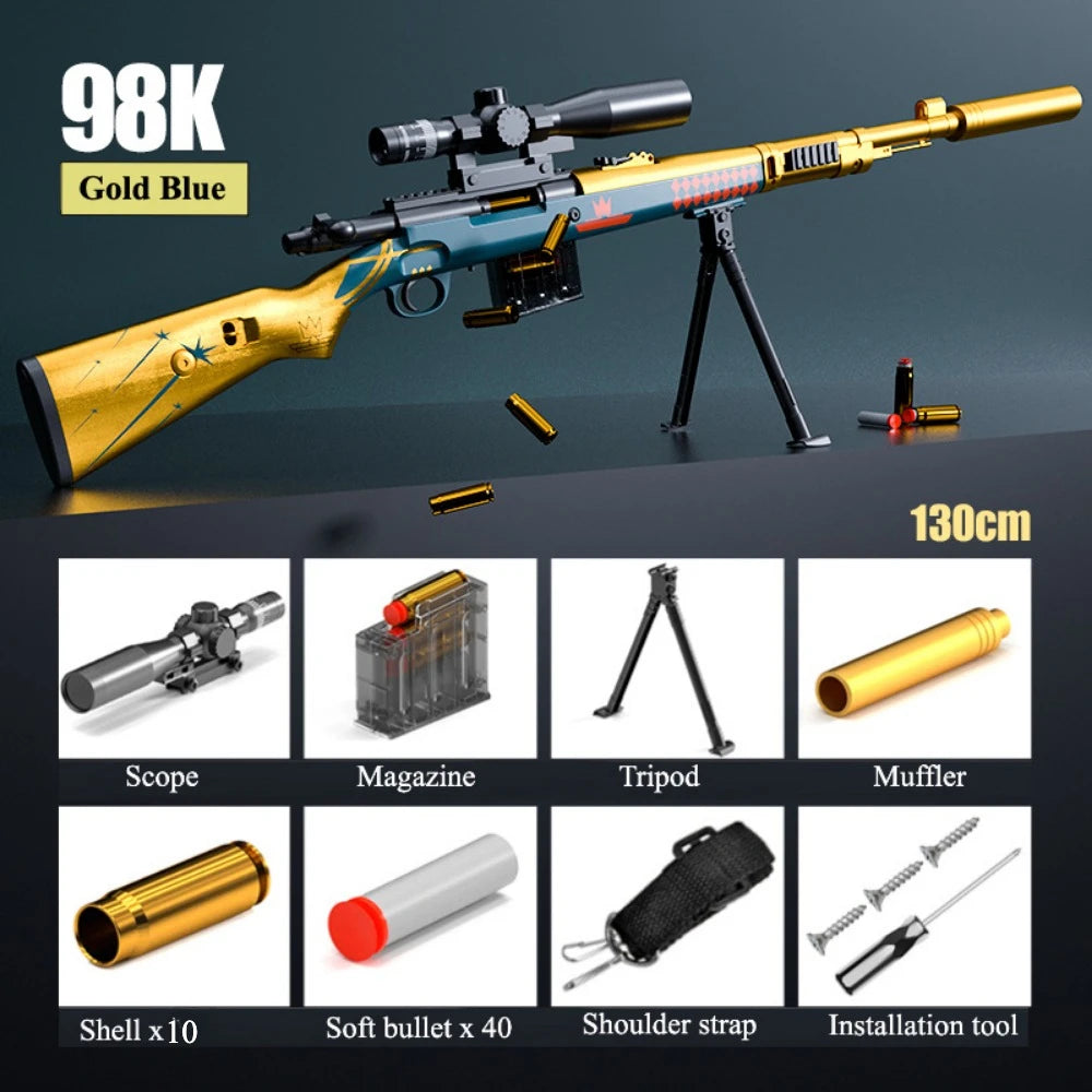 98K Upper Pressure Shell Ejection Soft Bullet Gun Can Fire Sniper Rifle Outdoor Battle Model Toy Manually Loaded Christmas Gift
