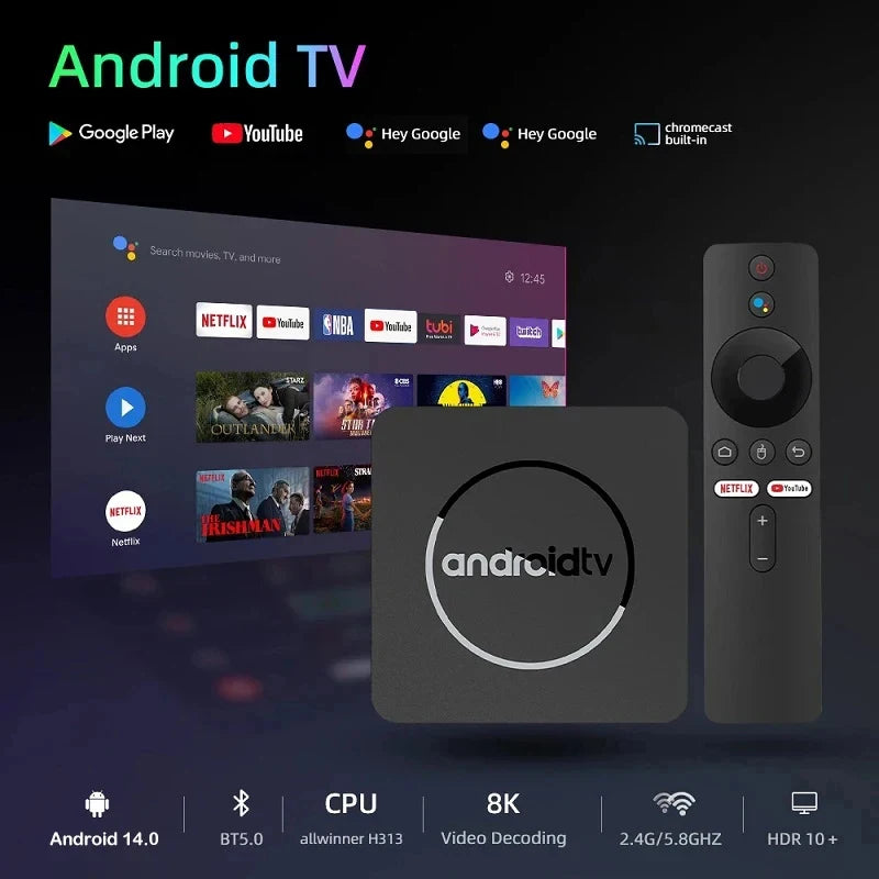 Q10 Android14 8K HDR10+ Smart TV Box Allwinner H313 128G Dual Wifi BT5.0 Set Top Box Media Player with Google Voice Assistant