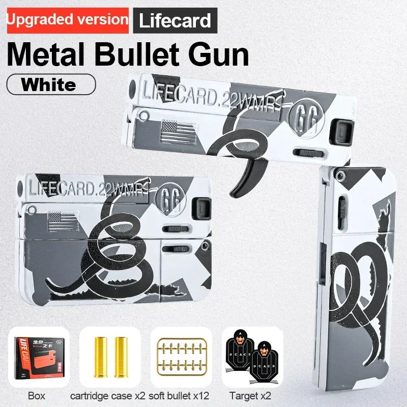 New Upgraded Lifecard Metal Folding Gun Toy for Kids Adult, Pistol Toys Gun With Soft Bullets Alloy Shooting Model For Adults