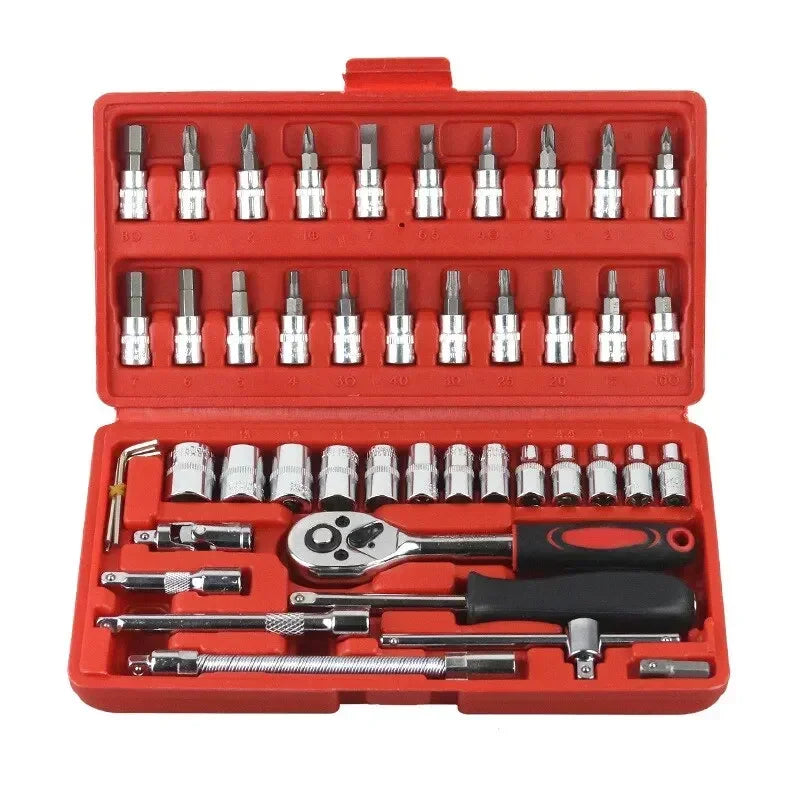 46pcs Socket Set Car Repair Tool Ratchet Wrench  Pawl Spanner Screwdriver Professional Metalworking Kit
