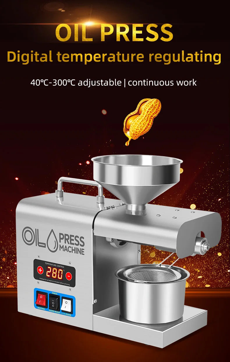 Stainless Steel Oil Press Machine Home Cold/Hot Oil Extractor for Peanut/Sesame/Sunflower Oil Press Machine For Small Business