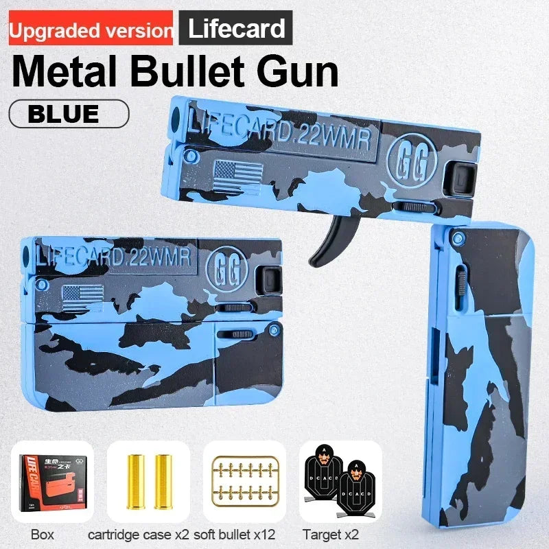 New Upgraded Lifecard Metal Folding Gun Toy for Kids Adult, Pistol Toys Gun With Soft Bullets Alloy Shooting Model For Adults