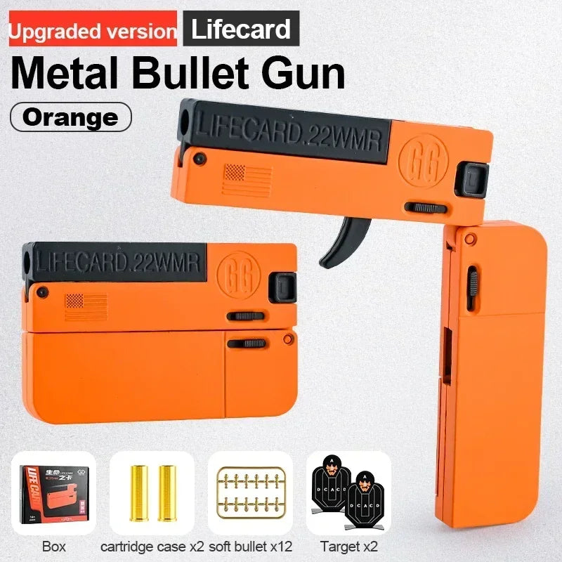 New Upgraded Lifecard Metal Folding Gun Toy for Kids Adult, Pistol Toys Gun With Soft Bullets Alloy Shooting Model For Adults
