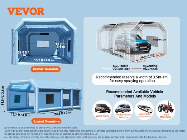 SucceBuy Inflatable Paint Booth Inflatable Spray Booth with Powerful Blowers and Air Filter System Portable Car Paint Booth