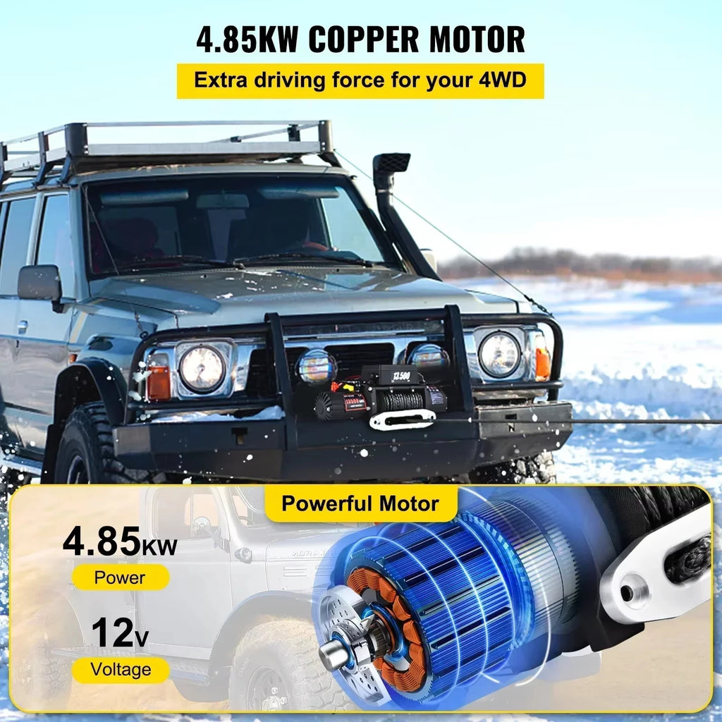 VEVOR Electric Winch 12v 13500lbs 24M Synthetic Rope with Remote Control for 4X4 Car Trailer ATV Truck Off Road Boat