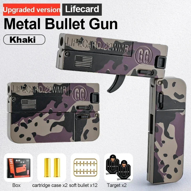 New Upgraded Lifecard Metal Folding Gun Toy for Kids Adult, Pistol Toys Gun With Soft Bullets Alloy Shooting Model For Adults