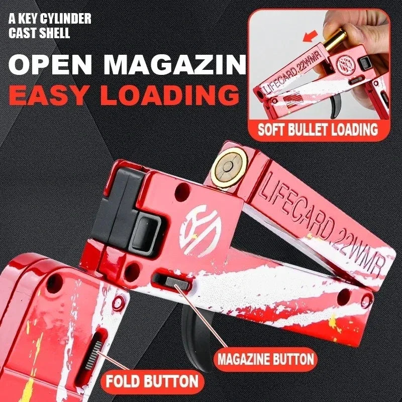 New Upgraded Lifecard Metal Folding Gun Toy for Kids Adult, Pistol Toys Gun With Soft Bullets Alloy Shooting Model For Adults