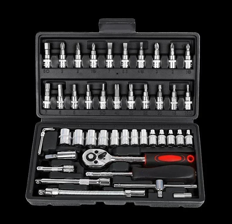 46pcs Socket Set Car Repair Tool Ratchet Wrench  Pawl Spanner Screwdriver Professional Metalworking Kit