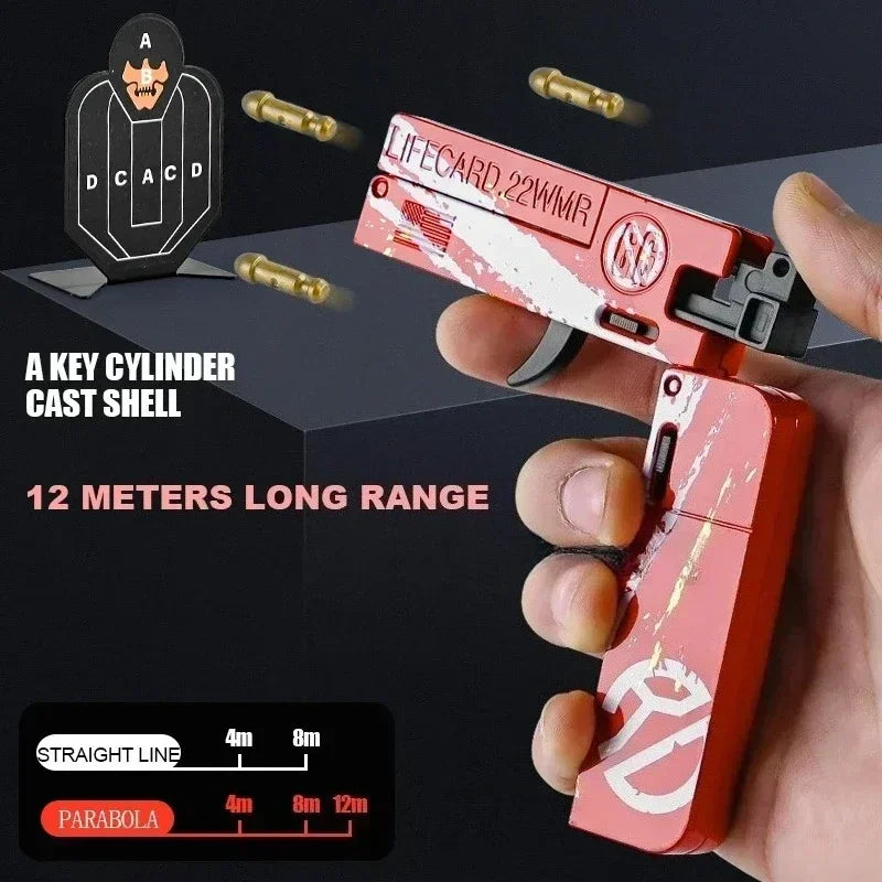 New Upgraded Lifecard Metal Folding Gun Toy for Kids Adult, Pistol Toys Gun With Soft Bullets Alloy Shooting Model For Adults