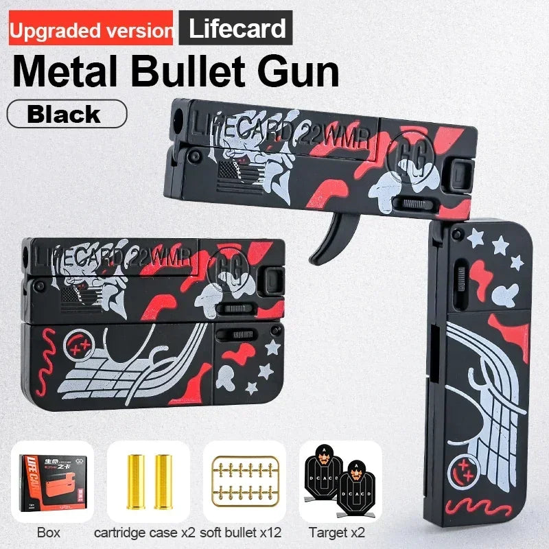 New Upgraded Lifecard Metal Folding Gun Toy for Kids Adult, Pistol Toys Gun With Soft Bullets Alloy Shooting Model For Adults