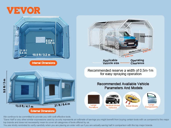 SucceBuy Inflatable Paint Booth Inflatable Spray Booth with Powerful Blowers and Air Filter System Portable Car Paint Booth