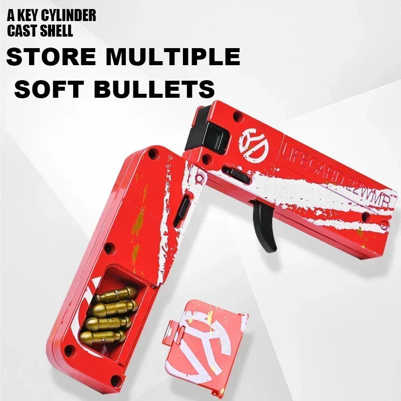 New Upgraded Lifecard Metal Folding Gun Toy for Kids Adult, Pistol Toys Gun With Soft Bullets Alloy Shooting Model For Adults