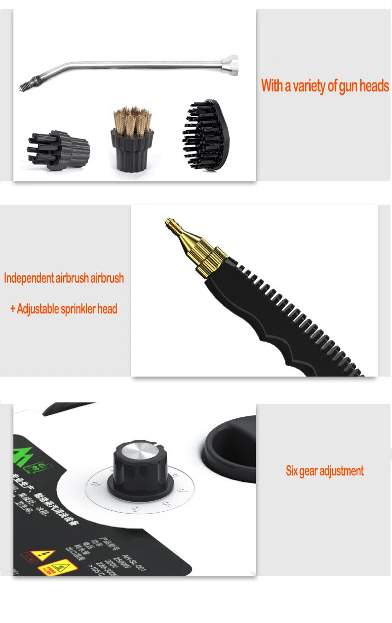 2500W Steam Cleaner High Pressure Temperature Steam Mop Sterilization Handhled Household Air Conditioner Kitchen Hood Car Washer