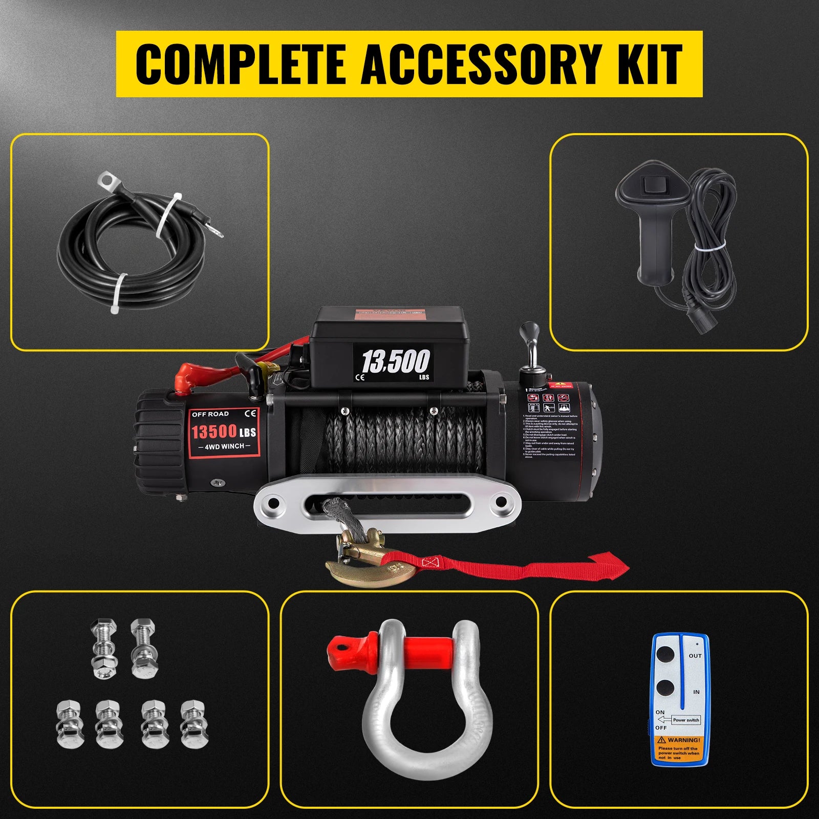 VEVOR Electric Winch 12v 13500lbs 24M Synthetic Rope with Remote Control for 4X4 Car Trailer ATV Truck Off Road Boat