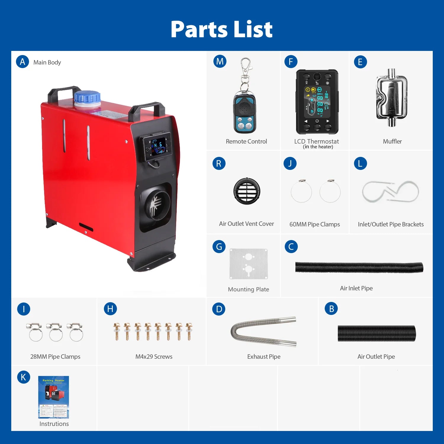 Diesel Parking Heater 12V Diesel Air Heater 8000W Diesel Parking Heater with Muffler for Cars Buses Trucks Engineering Veh