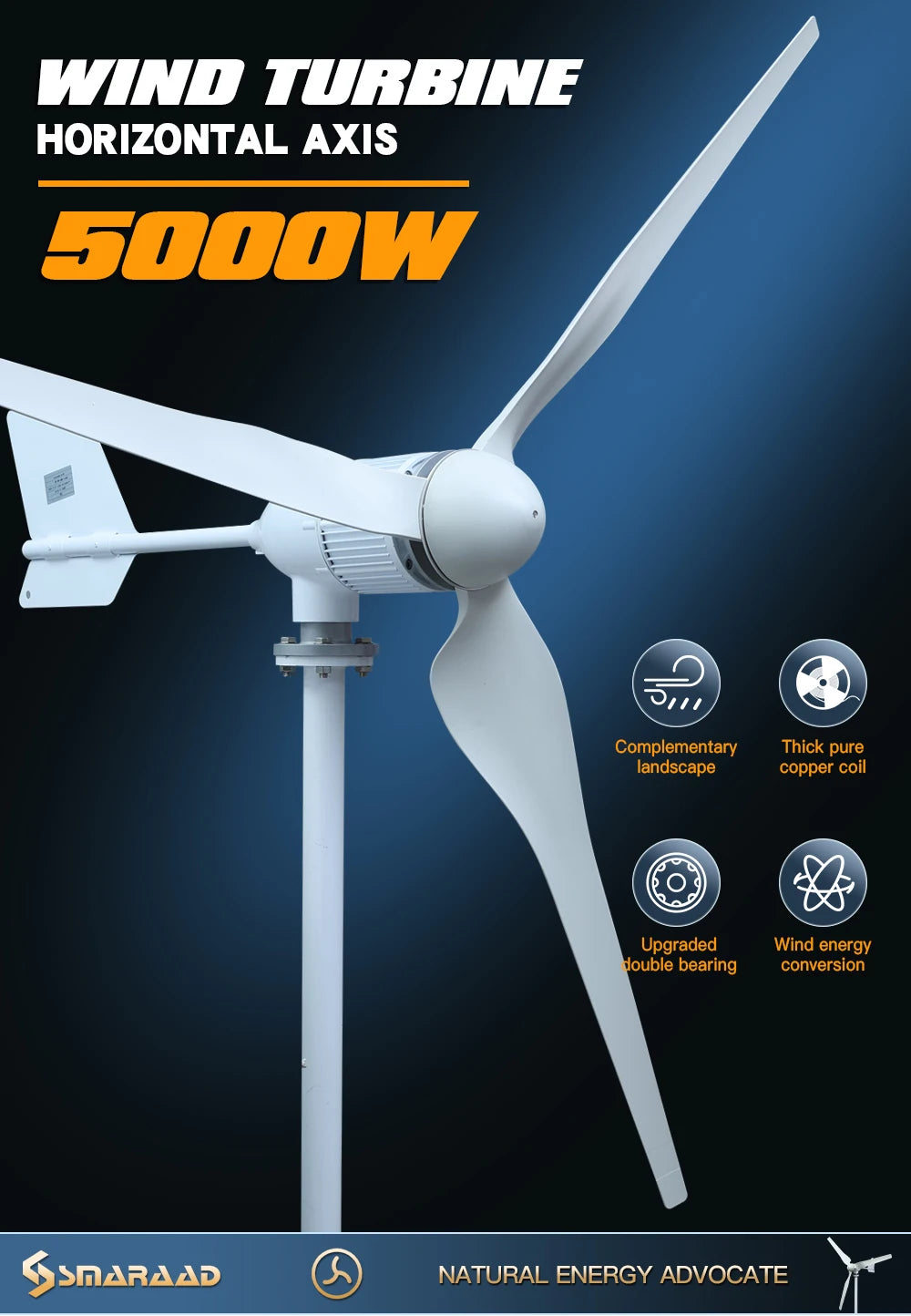 New Upgraded And More Powerful 5KW  Horizontal Wind Turbine Windmill Delivered From Polish Warehouse Low Speed Low Noise