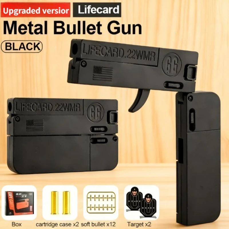 New Upgraded Lifecard Metal Folding Gun Toy for Kids Adult, Pistol Toys Gun With Soft Bullets Alloy Shooting Model For Adults