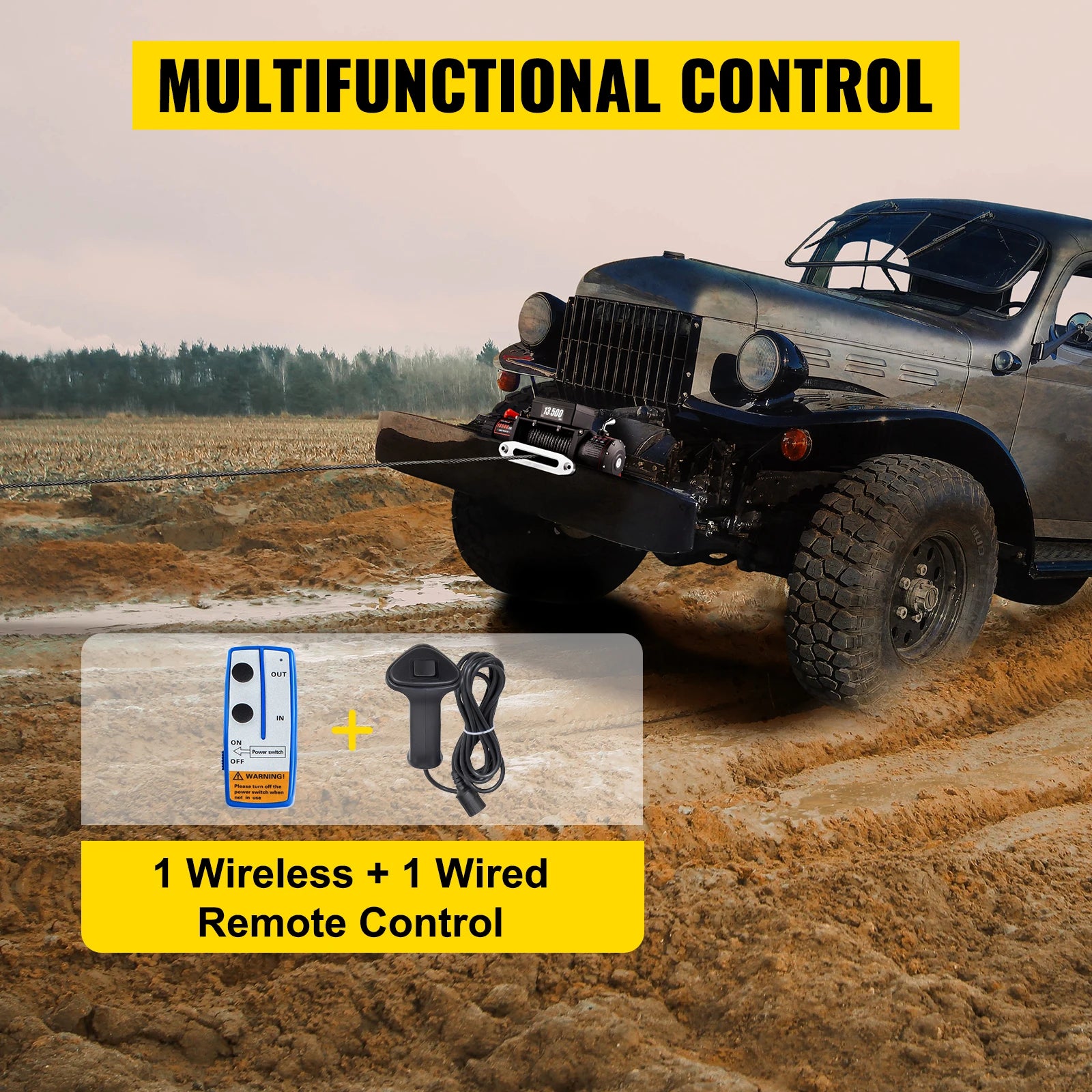 VEVOR Electric Winch 12v 13500lbs 24M Synthetic Rope with Remote Control for 4X4 Car Trailer ATV Truck Off Road Boat