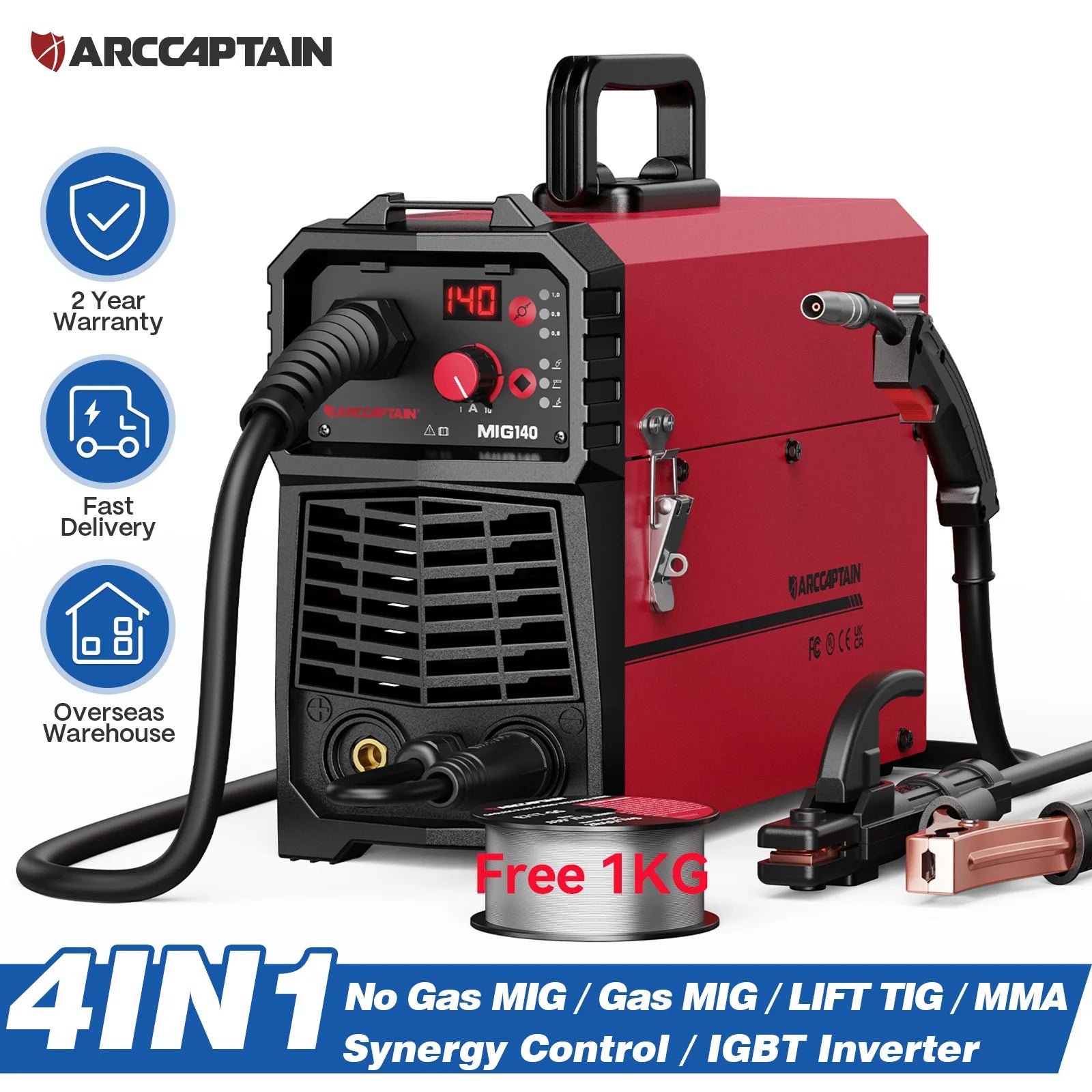 ARCCAPTAIN 4 in 1 220V 140Amp Semi-automatic MIG Welding Machine Lift Tig Argon ARC MMA Mig MAG Gas Welder IGBT Synergy Tools