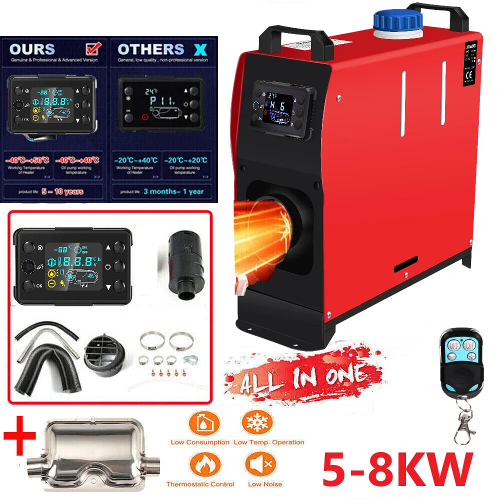 Diesel Parking Heater 12V Diesel Air Heater 8000W Diesel Parking Heater with Muffler for Cars Buses Trucks Engineering Veh