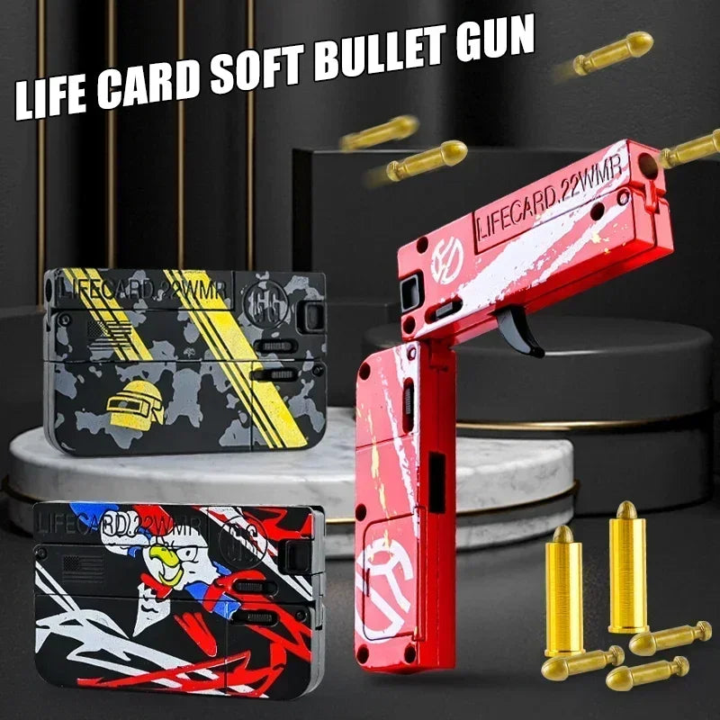 New Upgraded Lifecard Metal Folding Gun Toy for Kids Adult, Pistol Toys Gun With Soft Bullets Alloy Shooting Model For Adults