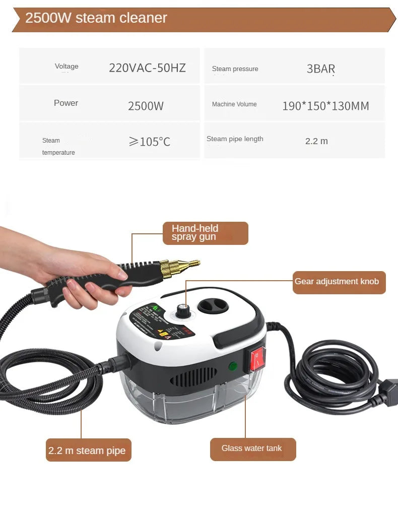 2500W Steam Cleaner High Pressure Temperature Steam Mop Sterilization Handhled Household Air Conditioner Kitchen Hood Car Washer