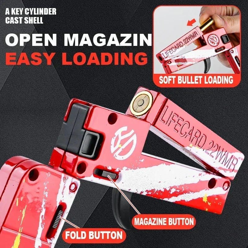 New Upgraded Lifecard Metal Folding Gun Toy for Kids Adult, Pistol Toys Gun With Soft Bullets Alloy Shooting Model For Adults
