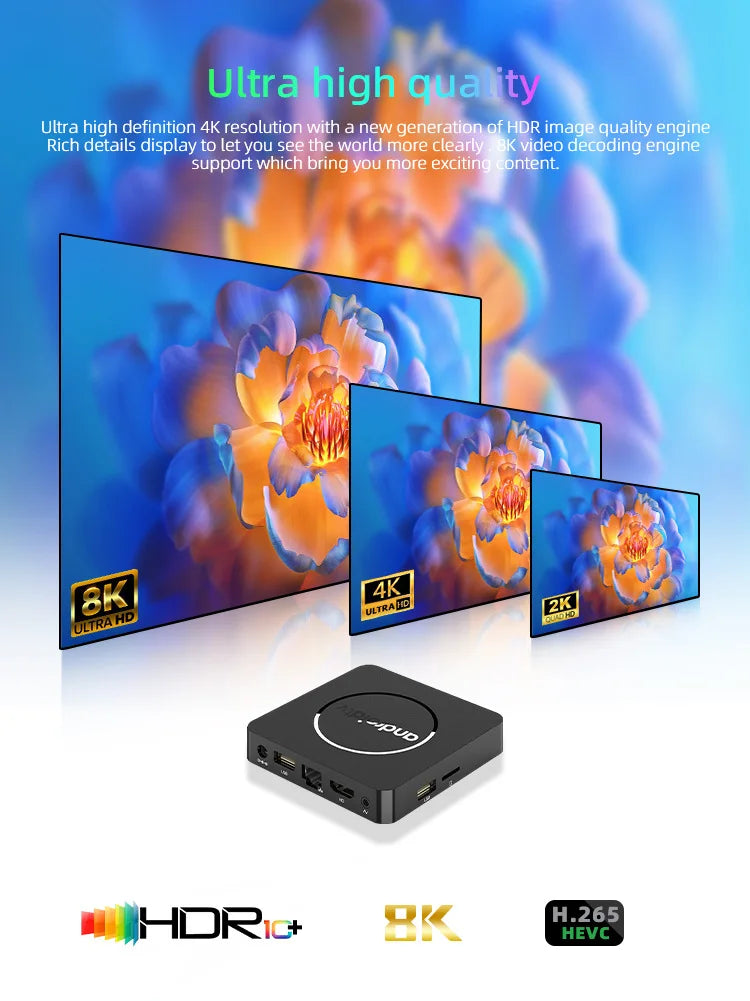 Q10 Android14 8K HDR10+ Smart TV Box Allwinner H313 128G Dual Wifi BT5.0 Set Top Box Media Player with Google Voice Assistant