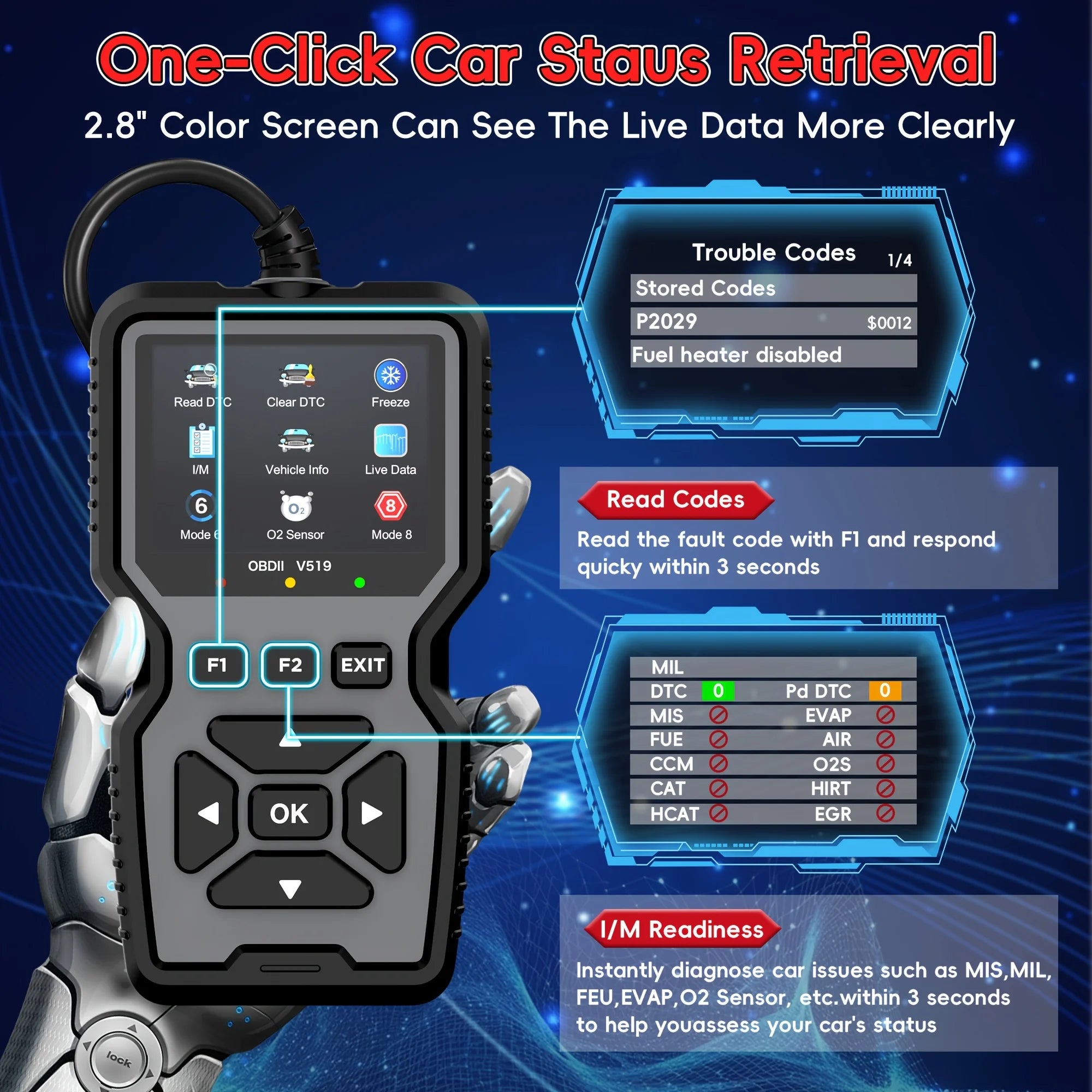 Advanced OBD2 Scanning Diagnostic Tool | Professional Engine Code Reader And Reset | Real-Time Data Diagnostic Reading Tool