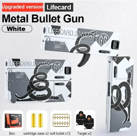 New Upgraded Lifecard Metal Folding Gun Toy for Kids Adult, Pistol Toys Gun With Soft Bullets Alloy Shooting Model For Adults